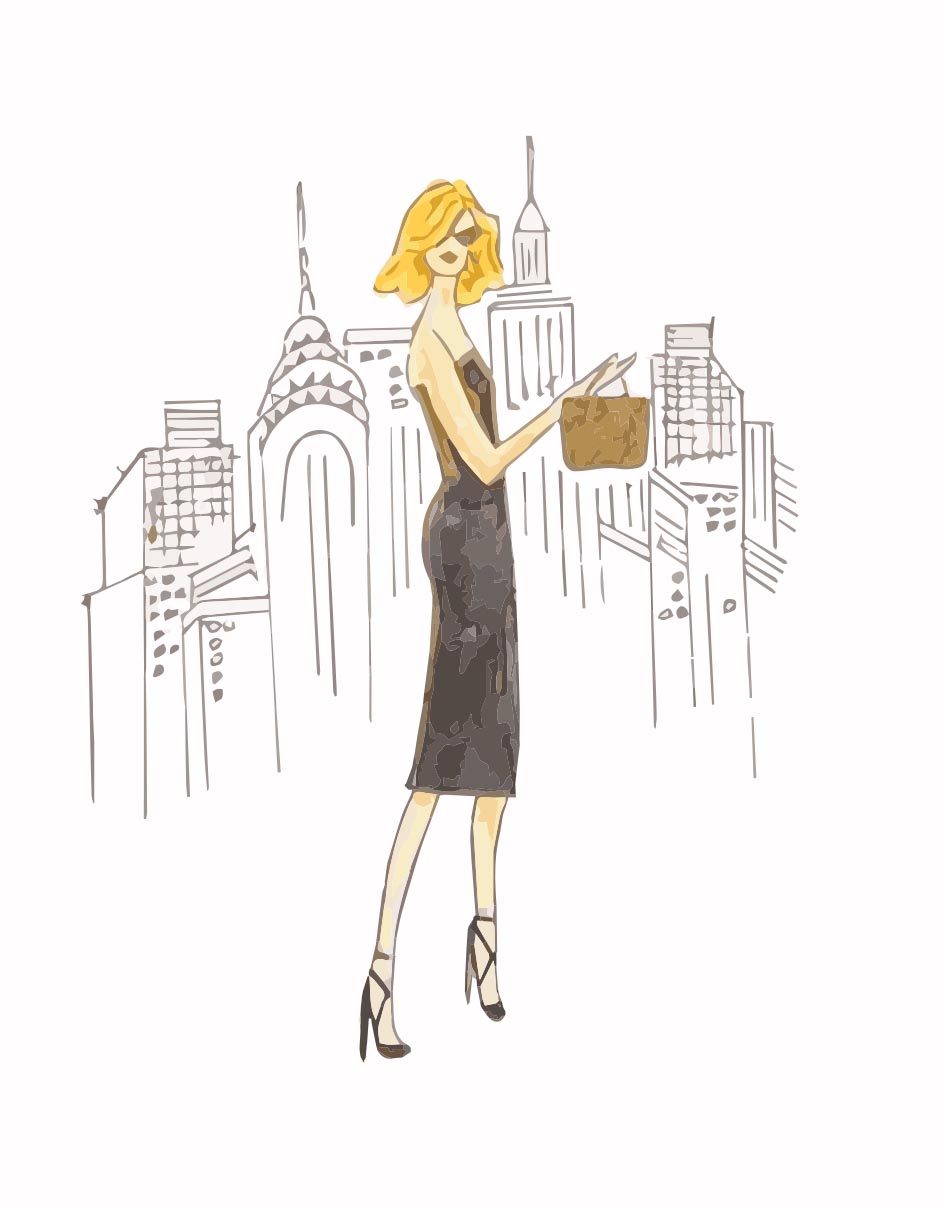 Drawing of woman in the city