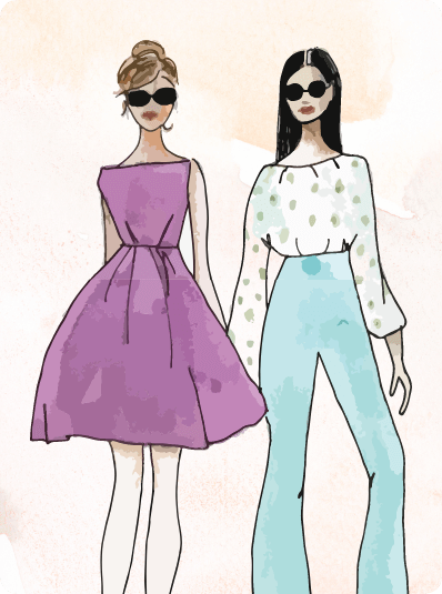 Illustration two women in stylish outfits